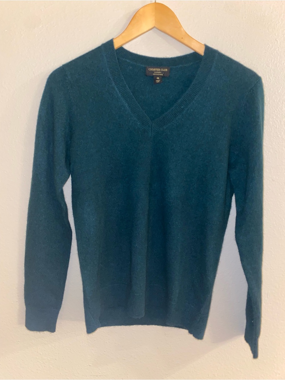Charter Club 100% Cashmere Teal V-Neck Sweater - Size PS